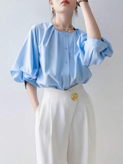 Blusa suelta de unicolor y estilo casual para mujer