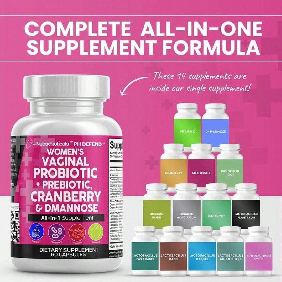 Clean Nutraceuticals Vag Probiotics For Women +Prebiotics 20 Billion Cranberry Pills W D-Mannose500 Mg For Urinary Tract Health PH Balance - ForVag Health Supplements Pills-2Pack - 3pcs - 查看 1