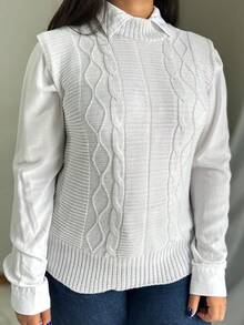 Women's Knitted Vest Braid Max Vest Overlay Knit Fashion Blogger - Blanco - Ver 2