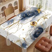 1pc Premium Golden Line Floral Pattern Tablecloth - Modern Minimalist Design, Elegant Decoration For Your Dining Table, Suitable For Picnic, Camping, Wedding, Birthday Party, Restaurant. Durable Tablecloth For Home And Festival Decor