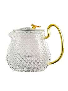 1pc Thickened Glass Teapot With Filter, Hammer Texture Heat Resistant Flower Tea Pot, Home Tea Maker