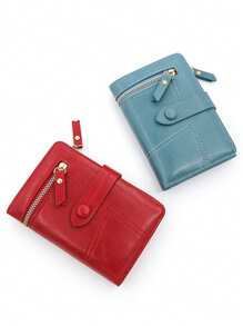 Nouveau portefeuille coréen pliant multifonctionnel, couleur bordeaux, petit porte-cartes anti-vol, portefeuille et porte-monnaie en PU doux, cadeau pour femme, mini-portefeuille, porte-monnaie