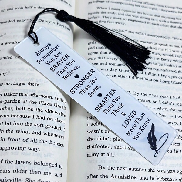 1pc Acrylic Bookmark With "Always Remember You Are BRAVER" Letters Print, Double-Sided With Tassel Decor, Great Gift For Readers, Coworkers, Friends And Family,School Supplies,Back To School