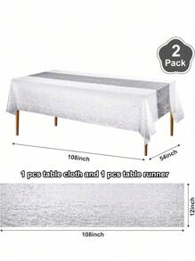 2pcs/Pack Tablecloth And Sequin Table Runner Set Polka Dots Confetti Table Cover Dining Plastic Table Cloths Glitter Decorations For Birthday Wedding Anniversary Party Supplies