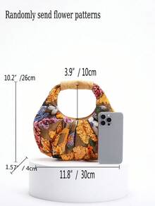 1 件彩色亮片拼布、花卉刺绣、皱褶网眼亚麻女士手提包、小众设计、海滩休闲度假风格 - 彩色 - 查看 4