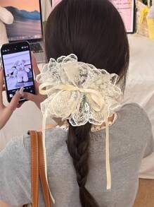 1 pièce Chouchou en dentelle doux et élégant pour femme, support de queue de cheval, convient aux robes, accessoire capillaire pour le port quotidien, printemps/été, chouchous de style bohème chic