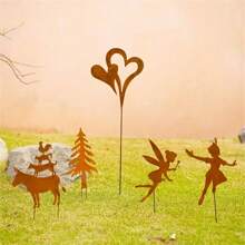 1PC Rusty Heart-Shaped Garden Stake, Metal Garden Decor, Wedding Valentine'S Day Decorations, Rust-Colored Double Hearts Garden Stakes For Flower Pots Lawns Courtyards, Spring Summer Decorations