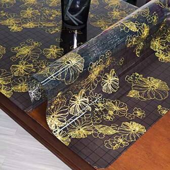 Transparante zachte glazen tafelmat, gouden zonnebloem tafelkleed, keukentafelbeschermer, geurloos, waterdicht en oliebestendig, hoogwaardige PVC tafelmat