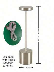 1pc Modern Metal Touch Control Dimmable LED Desk Lamp, Available In 5 Colors (Silver, Champagne Gold, Rose Gold, Black, White), Wireless Portable Mood Light, Tabletop Decor Lighting, Bedside Lamp, Bar Light, Gooseneck Lamp, 3 Lighting Color Modes, Stepless Dimming, USB Rechargeable, Suitable For Living Room And Bedroom Decor, Holiday Gift, Christmas, Valentine's Day