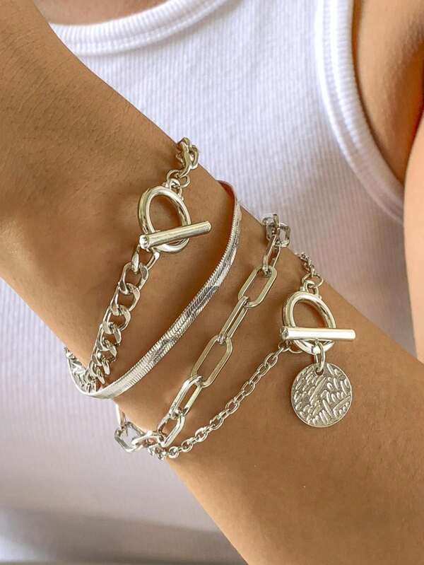 4pcs/Set Fashion Hiphop Snake Bone Chain Bracelet Set For Women