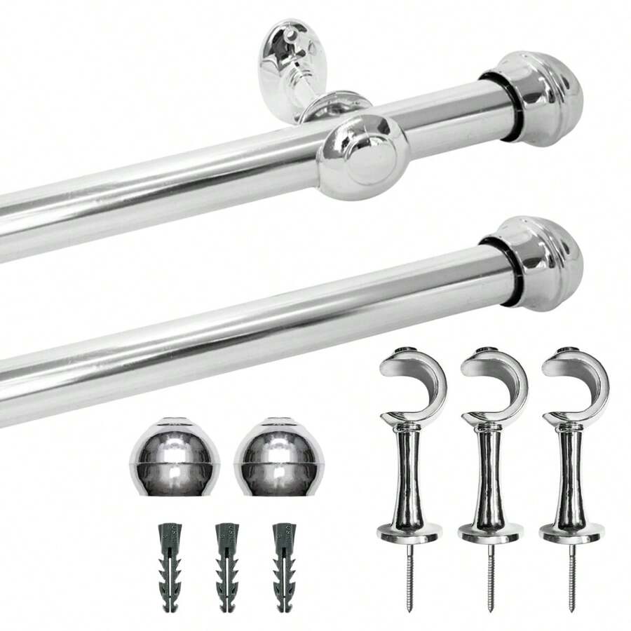 Chrome Curtain Rod Kit For Living Room Bedroom, 4.00 Meters, Thick, 28mm, Complete - 4.00 Meters - View 1