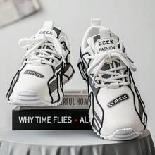 Men's Color Block Sneakers, 2025 Spring New Fashionable Versatile Thick Sole Low-Top Lace-Up Round Toe Casual Shoes For Men, Party & Events, Canvas Patchwork Breathable Soft Bottom Lightweight Outdoor Personalized Street Style Anti-Slip Saw Tooth Design Sneakers