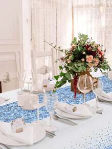 2pcs/Pack Tablecloth And Sequin Table Runner Set Polka Dots Confetti Table Cover Dining Plastic Table Cloths Glitter Decorations For Birthday Wedding Anniversary Party Supplies