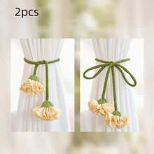 2 szt. kwiatowe opaski do zasłon z eleganckimi i pięknymi dekoracyjnymi sznurkami do zasłon, kwiatowy wzór z zielonymi długimi linami, akcesoria do uchwytów na zasłony do domu i biura, piękny i modny wystrój domu - Wielokolorowe - Zobacz 9