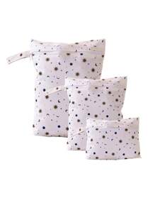 3pcs Cartoon Pattern Baby Diaper Wet Dry Bag/Storage Bag, Baby Bath Decor, Family Gift, Random Pattern Distribution