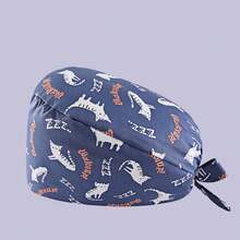 1 Stück Damen Kappe aus Baumwolle-Polyester-Material mit Ditsy Blumen, Herz- und Tiermuster V-Ausschnitt, antibakteriell und staubgeschützt, geeignet für Krankenschwestern, Kosmetiker, Reinigungspersonal in medizinischen Einrichtungen und Haushaltsreinigung - Verschiedenfarbig - Übersicht 13