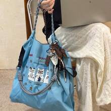 New Women's Crossbody Bag Nylon Shopping Bag Cat Embroidery Lightweight Tote Bag Folding Storage Suitable For Commuting Travel Leisure Outdoor Party Holiday Gifts