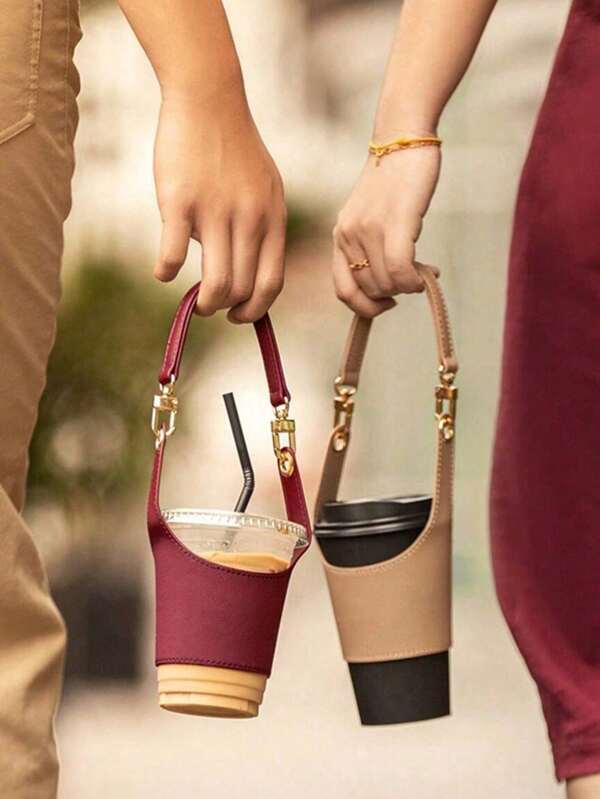 1pc Coffee Cup Tea Cup Protective Sleeve, Water Bottle Holder PU Leather Pouch, Outdoor Camping Shopping Travel Supplies Water Bottle Bag Water Bottle Carrier Bag Bottle Sleeves Pouch For Travel Hang Out, Travel Accessories, Summer Vacation Travel Essentials Holiday Back To School