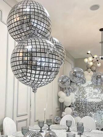 5 pezzi Palloncini Sfera Specchio Disco 4D, di dimensioni miste, palloncini metallizzati a tema disco per decorazioni di feste a tema disco anni '70, feste a tema metallico disco, compleanni, matrimoni, Natale.