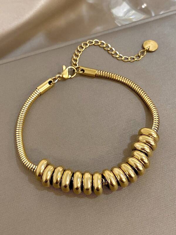 1 Pulsera ajustable con cuentas y cadena de serpiente minimalista para mujeres y niñas - Cadena de acero inoxidable chapada en oro de 18K, regalo del Día de la Madre, regalo para maestros, regalo de graduación, pulsera bohemia de playa para verano y festivales, para fiesta diaria, accesorios de rave/baile de graduación, joyería dorada amarilla