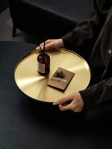 金属圆形储物托盘，不锈钢圆形金色托盘，镜面多功能家居装饰储物托盘，入口珠宝收纳托盘，化妆品香水蜡烛展示托盘，有大号、中号、小号可供选择，适用于家庭、咖啡厅、餐厅、酒店、珠宝店、圣诞节、万圣节、母亲节、感恩节，适合女性收纳整理器旅行必需品礼物返校 - 金色 - 查看 6