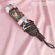 1pc Brown Puppy Printed Foldable PVC Umbrella, Suitable For Travel, Commuting, Windproof Waterproof, Photo Shooting, Art, Gift, Princess Style,Unisex,Multiple Colors Available Summer Cooling,Beach,Travel