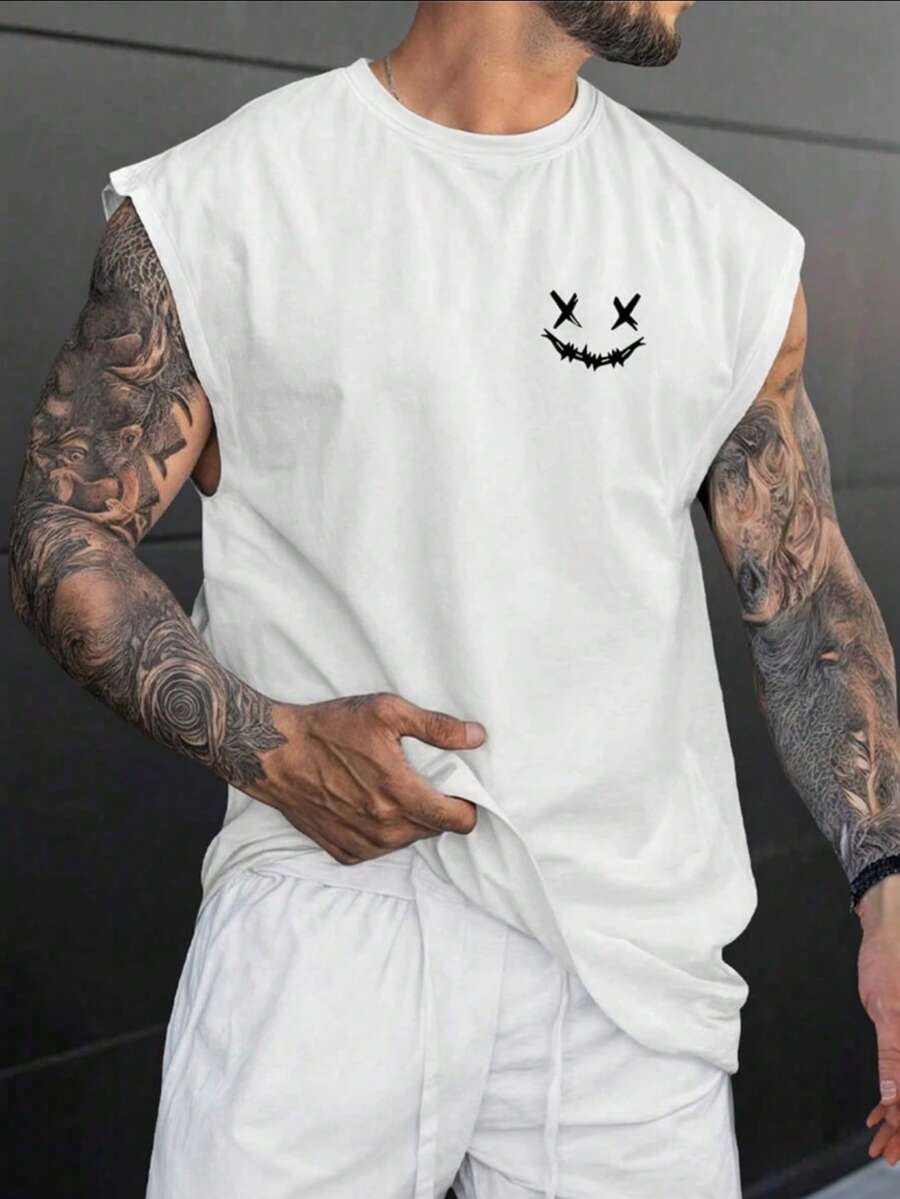 Men's Women's Basic Tank Tops Letter Design UNISEX Sleeveless 100% Premium Cotton - White - View 1