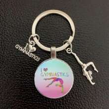 1pc I Love Gymnastics Glass Keychain Key Ring, Metal Key Chain For Men & Women, Sports Themed Gift School Letter Car Accessories Cute Goth Y2k
