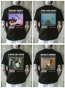 Customized Summer Men's T-Shirt With Printed Back Design, Upload Your Own Photos/Images/Selfies/Landscapes, Personalize With Text/Blessings/Messages/Names, Round Neck Short Sleeve Tee, Black Color, DIY Design, Creative Gift, Modest Fashion, Minimal Chic