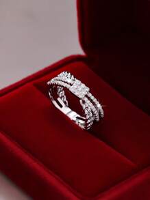 1 pieza Anillo de zirconia cuadrado elegante y brillante con diseño de cruce, diseño clásico para damas, apropiado para citas, propuestas, bodas y ocasiones casuales