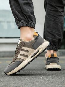 Men's Spring New Shock Absorption Soft Bottom Leather & Mesh Patchwork Breathable Casual Sneakers, Shock-Absorbing, Anti-Slip, Durable, Fashion, Suitable For Running, Commuting, Work, Daily, Campus, Sports, Youth