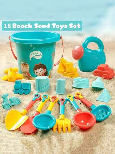 5/18 pezzi set di giocattoli da spiaggia, giochi per piscina e spiaggia estivi, attrezzi da spiaggia all'aperto, inclusi secchio, pala e attrezzi da costruzione, regalo di crescita per vacanze, regalo di compleanno, per scavare nella sabbia e giocare in acqua, attrezzi per spalare la neve in inverno, carrello e secchio della sabbia, adatto per giochi all'aperto e campeggio di ragazzi e ragazze