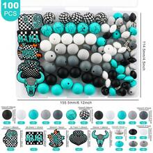 100pcs/Box Contains Various Silicone Focal Beads (Christmas Theme, Halloween Theme, Plant Theme, Cow, Dog, Etc.), 15mm Printed Silicone Beads, As Well As A Combination Of 15 Solid Color Silicone Beads And 12mm Lentil Beads. It Is Suitable For Jewelry DIY Handicrafts, Bracelets, Keychain Pendants, Bag Pendants, And Can Also Be Given As Gifts To People - Multicolor - View 10