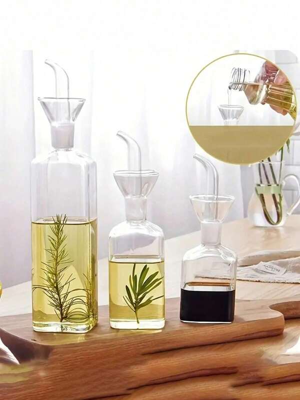 1 Peça Dispensador de Azeite de Vidro Borossilicato de Alta Qualidade, Não Precisa de Funil, Fácil de Reabastecer, Garrafa com Derramador, Dispensador de Óleo Alimentar Transparente, Garrafa Dispensadora de Vinagre, Adequado para Cozinhar, Assar, Salada, Churrasco, Uso Doméstico, Utensílios de Cozinha