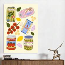 Framed Vintage Italian Food Canvas Art Print - Pasta, Tomatoes, Basil & More | Wall Decor For Kitchen, Living Room, Home Office | Retro Mid-Century Modern Style - Framed - View 2