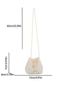 2025 New Stylish Straw Bucket Bag, Fresh Woven Beach Crossbody Bag - Beige - View 3