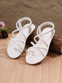 Sandalias de playa de moda 2025 de verano, cómodas y antideslizantes con puntera redonda, elástica y hebilla para niñas