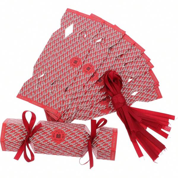 FZZ 4PCS Christmas Candy Boxes Xmas Candy Shape Treat Boxes Red Paper Favor Boxes With Ribbon For Wedding Party Supplies