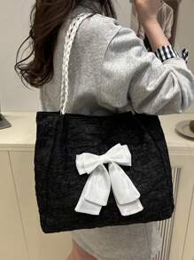 Bow Accent One Shoulder Tote Bag, Vacation Style