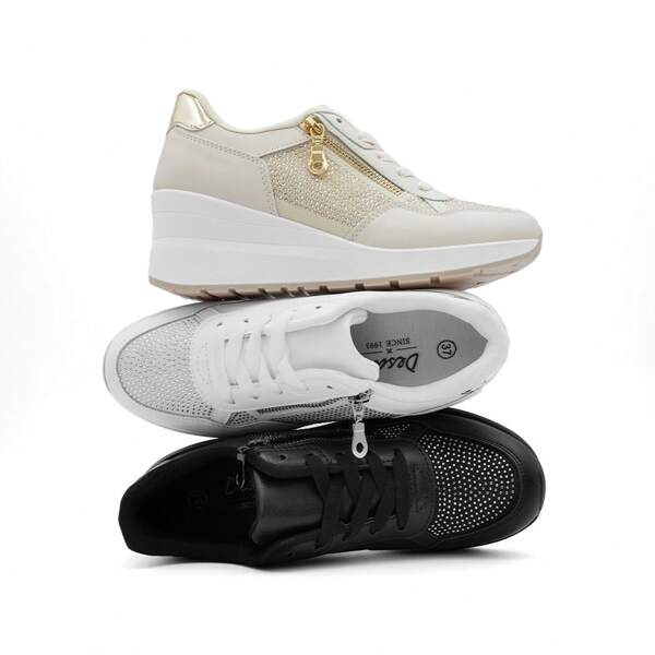DESAI New Thick Bottom Increased Height Solid Color Fashion Sparkling Decoration Stylish Casual Sport Shoes For Women