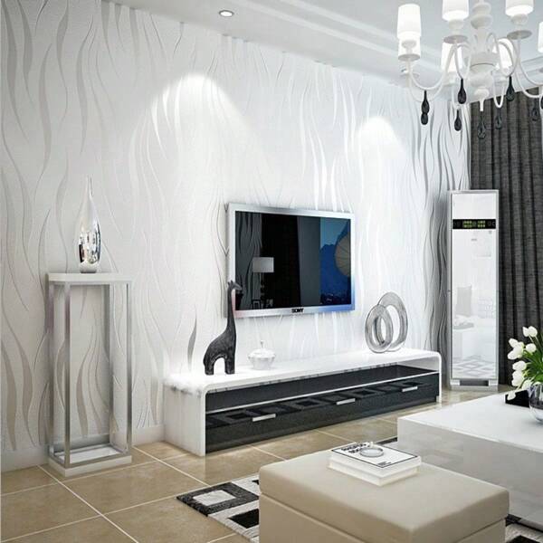 Papel tapiz moderno de impresión 3D, no tejido, con estampado a relieve rayado, apto para sala de estar, dormitorio, cocina y baño, color blanco