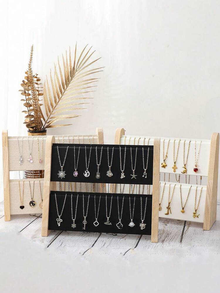 1 pieza Soporte de exhibición de collares de madera de dos niveles, nuevo estante de exhibición de collares para tienda de moda, organizador de almacenamiento de joyas, decoración de habitación, vuelta al colegio - Multicolor - Añade 8