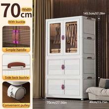 Foldable 27.56 Inch Wide Multi-Layer Plastic Storage Cabinet, Easy To Assemble, Space Saving Home Organizer, Closed And Dustproof - Multi-Functional Storage For Clothes, Snacks, Toys, Suitable For Bedroom, Dormitory And Home Closet, 10 Extra Hangers - White - View 3