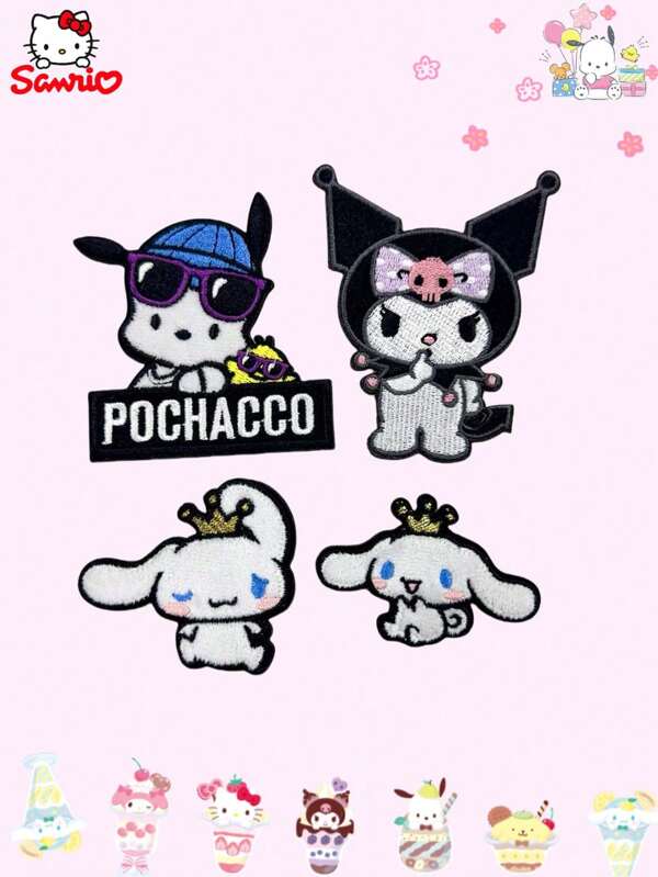 Sanrio Sanrio, Desenhos animados fofos, Personagens de anime, Cachorro Yugui, Cachorro Afrikaga, Kuromi, Remendo de tecido bordado, Etiqueta bordada, Adequado para decoração ou remendo
