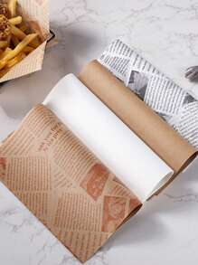 100 pièces de papier anti-huile, papier de hamburger, frites et poulet frit, papier absorbant l'huile, papier de cuisson, papier d'emballage pour sandwich, style de journal avec imprimé rétro de journal pour doublures alimentaires