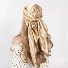 1pc Solid Color Satin 90cm Square Scarf, Minimalist & Versatile - Yellow - View 25