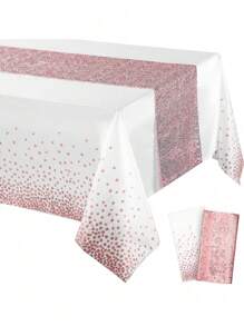 2pcs/Pack Tablecloth And Sequin Table Runner Set Polka Dots Confetti Table Cover Dining Plastic Table Cloths Glitter Decorations For Birthday Wedding Anniversary Party Supplies