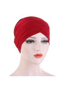 1pc Stretch Forehead Crossed Turban Hat Women Solid Color Hijab Hat Casual Elastic Head Wrap Lightweight Chemo Hat Headscarf Hats Bonnet Hair Bonnet Turban