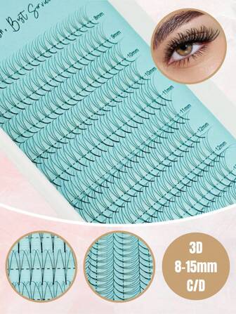 3D voorgemaakte wimperextensions met waaiers van 8-15 mm, gemengde lengte, Promade wimperextensions met C-krul, puntige, dunne basis, handgemaakte volume voorgemaakte wimperextensions