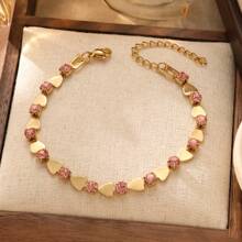 Pulseira elíptica de aço inoxidável 18K com pedra de zircônia para mulheres, design minimalista e luxuoso, leve, adequada para festas, encontros e trajes de escritório